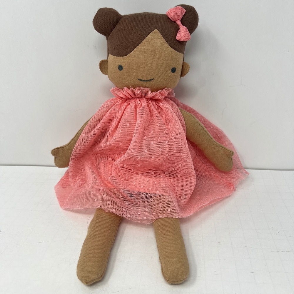 GC Brands Rag Doll Plush Girl soft Cuddle Toy 12" Pink Brown Tulle Dress Bow